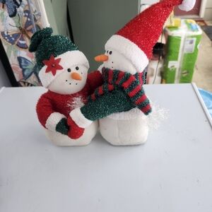 Dancing Festive Snowman Couple Decoration - Red and Green